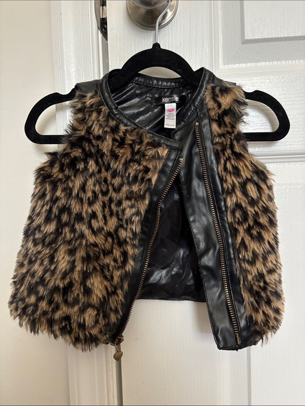 kensie Kids Leopard Faux Fur Vest in Brown and Black